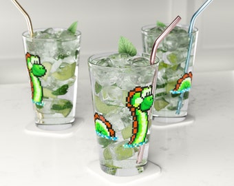 Yoshi Pint Glass: Super Mario Lochness Monster, Retro Gamer Gift