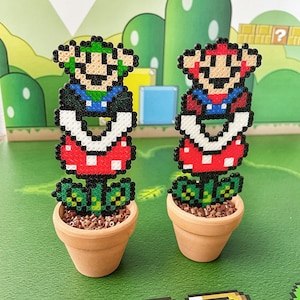 Retro Mario and Luigi Plants | Video game decor | Desk Plant | Game Room Decor | Super Mario Plants | Pixel Piranha Plant | Mario Flower