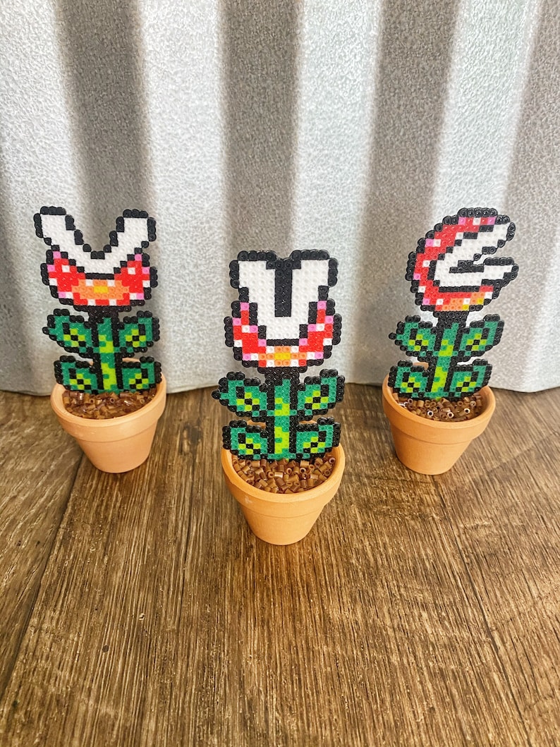 Potted Piranha Mario Plants Video game decor Desk Plant Game Room Decor Super Mario Plants Pixel Piranha Plant Mario Flower All 3 Plants