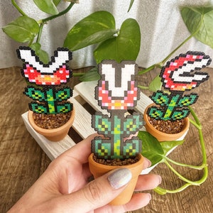 Potted Piranha Mario Plants Video game decor Desk Plant Game Room Decor Super Mario Plants Pixel Piranha Plant Mario Flower image 6