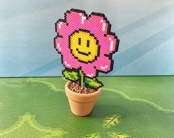 Smiley Face Flower Pixel Video Game Plant | Video Game Decor