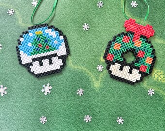 Gran adorno navideño de Super Mario Bros / Adorno para árbol geek / Navidad de videojuegos / Hongos de Mario / Adorno de cuentas, regalo para papá hermano