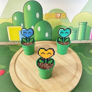 Valentines Heart Flowers | Mario Plant | Video game decor | Potted Faux Desk Plant  | Gamer Decor | V day Gift | Valentine Party Favor