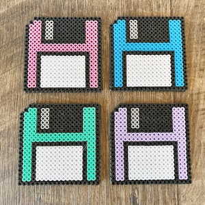 Floppy Disk Coasters | Pixel Art | Perler Beads Coasters | 8 bit Home Decor | Retro Coaster | Geek gift |Office Desk Coaster | 80s Gift