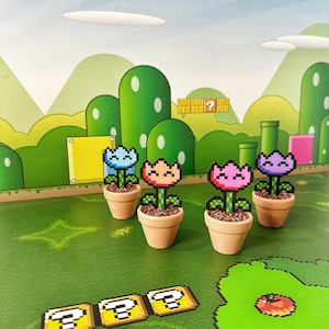 Retro Super Mario Bros Cute Flowers | Video game decor | Potted Faux Desk Plant  | Gift for Girlfriend Sister Her | Super Mario Gamer Decor
