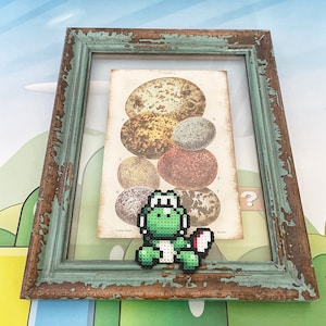 Super Mario Bros Yoshi Monster Pixel Wall Art  | Reclaimed Perler Bead Painting | Mixed Media Video Game Decor | Gamer Gift | Lochness Gift
