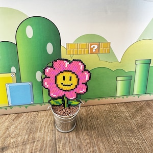 Smiley Face Flower Pixel Video Game Plant | Video game decor | Desk Plant | Game Room Decor | Super Mario Plant | Nerdy Collectible Figurine