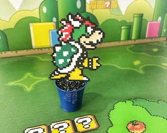 Personajes de Super Mario de Bowser / Decoración de sala de videojuegos / Juegos retro / Arte de 8 bits / Decoraciones para fiestas de Mario / Fiesta de cumpleaños con pastel de Mario
