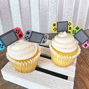 Nintendo Switch Cupcake Toppers | Anpassad födelsedagsfestdekoration | Cupcake-val för videospel | Super Mario Brothers videospelsfestdekor