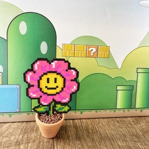 Smiley Face Flower Pixel Video Game Plant | Video game decor | Desk Plant | Game Room Decor | Super Mario Plant | Nerdy Collectible Figurine