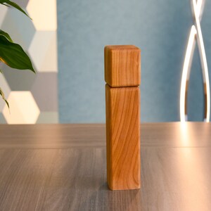 Peut inclure: Un moulin à sel et à poivre en bois avec une finition en bois naturel. Le moulin est composé de deux pièces, une partie supérieure et une partie inférieure, qui s'emboîtent.