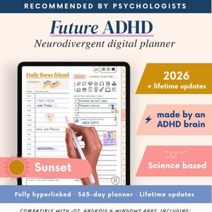 2026 ADHD Digital Planner (Sunset): Habit and Self-Care Tracker (Goodnotes/Android)