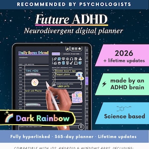 2026 ADHD Digital Planner (Dark Rainbow): Self-Care and Habit Tracker (iPad, Android)