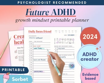 ADHD Planner (made by an ADHDer) - PRINTABLE Adult ADHD workbook, organizer, daily planner, self care & growth mindset pages. Science based.