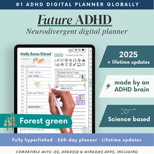 ADHD Digital Planner (made by an ADHDer) for iPad, Goodnotes + Android. Adult ADHD daily planner, self care & habit tracker. Science based