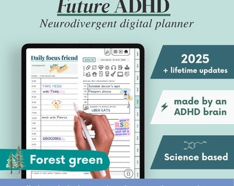 ADHD Digital Planner (made by an ADHDer) for iPad, Goodnotes + Android. Adult ADHD daily planner, self care & habit tracker. Science based