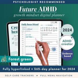 ADHD Digital Planner (made by an ADHDer) for iPad, Goodnotes + Android. Adult ADHD daily planner, self care & habit tracker. Science based