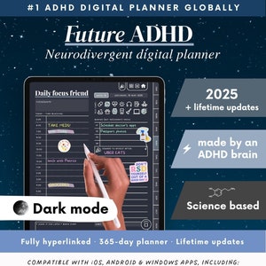 ADHD Digital Planner (made by an ADHDer) for iPad, Goodnotes + Android. Adult ADD daily planner, self care & habit tracker. Science based