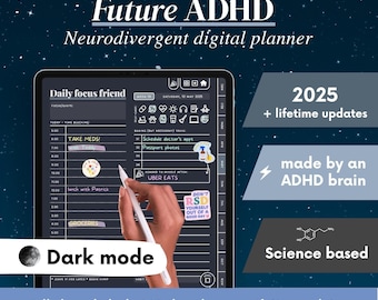ADHD Digital Planner (made by an ADHDer) for iPad, Goodnotes + Android. Adult ADD daily planner, self care & habit tracker. Science based