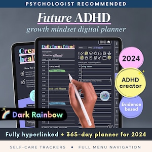 ADHD Digital Planner (made by an ADHDer) for iPad, Goodnotes + Android. Adult ADHD daily planner, self care & habit tracker. Science based