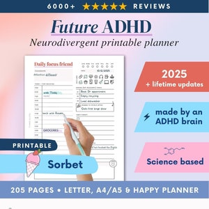 ADHD DRUCKBARER Planer (hergestellt von einem ADHD) - Erwachsenen ADHS Arbeitsbuch, Organizer, Tagesplaner, Seiten für Selbstfürsorge und Wachstum. Wissenschaftlich basiert.