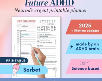 ADHD 印刷可能プランナー (ADHD 患者が作成) - 成人向け ADHD ワークブック、オーガナイザー、デイリープランナー、セルフケアと成長マインドセットのページ。科学に基づいています。