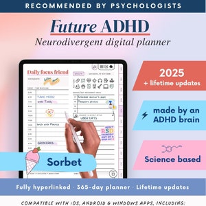 ADHD Digital Planner (made by an ADHDer) for iPad, Goodnotes + Android. Adult ADHD daily planner, self care & habit tracker. Science based