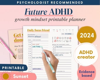 ADHD Planner (made by an ADHDer) - PRINTABLE Adult ADHD Journal, organizer, daily planner, self care & growth mindset pages. Science based.