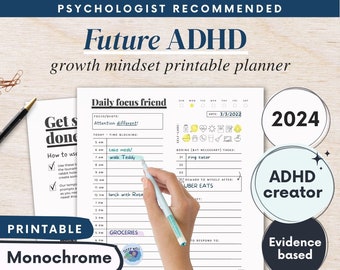 ADHD Planner (made by an ADHDer) - PRINTABLE Adult ADHD Journal, organizer, daily planner, self care & growth mindset pages. Science based.