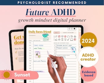 ADHD Digital Planner (made by an ADHDer) for iPad, Goodnotes + Android. Adult ADHD daily planner, self care & habit tracker. Science based