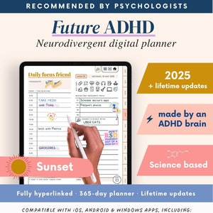 ADHD Digital Planner (made by an ADHDer) for iPad, Goodnotes + Android. Adult ADHD daily planner, self care & habit tracker. Science based