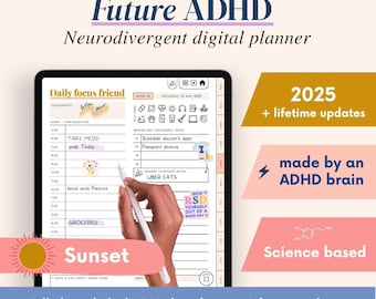 ADHD Digital Planner (made by an ADHDer) for iPad, Goodnotes + Android. Adult ADHD daily planner, self care & habit tracker. Science based