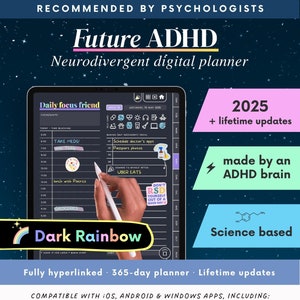ADHD Digital Planner (made by an ADHDer) for iPad, Goodnotes + Android. Adult ADHD daily planner, self care & habit tracker. Science based
