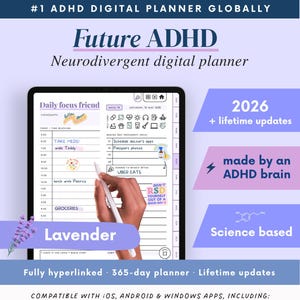 2026 ADHD Digital Planner (Lavender) Self-Care and Habit Tracker (Goodnotes, Android)