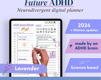 2026 ADHD Digital Planner (Lavender) Self-Care and Habit Tracker (Goodnotes, Android)