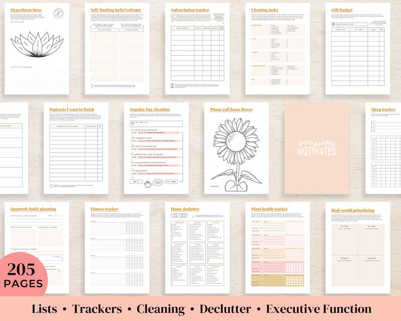 2026 ADHD Printable Planner (Sunset) Adult Daily Journal, Self-Care (PDF) image 6