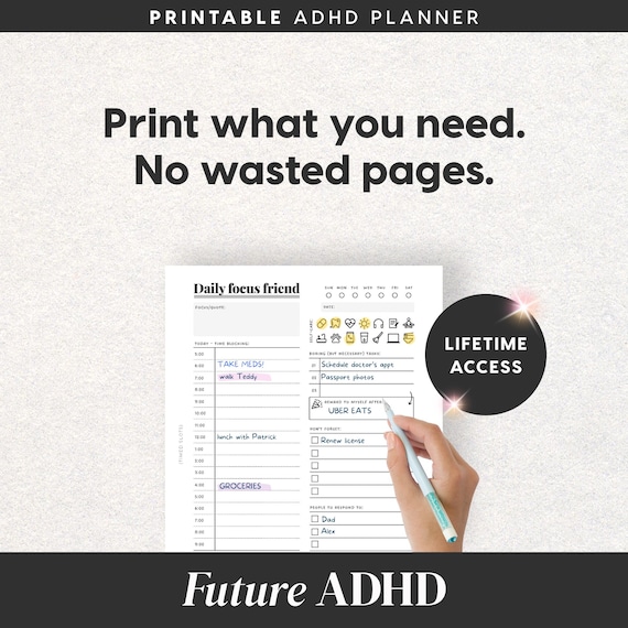 2026 ADHD Printable Planner (Monochrome) Black and White, Adult ADHD Journal (PDF)