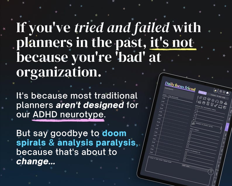 2026 ADHD Digital Planner (Dark Rainbow): Self-Care and Habit Tracker (iPad, Android) image 4