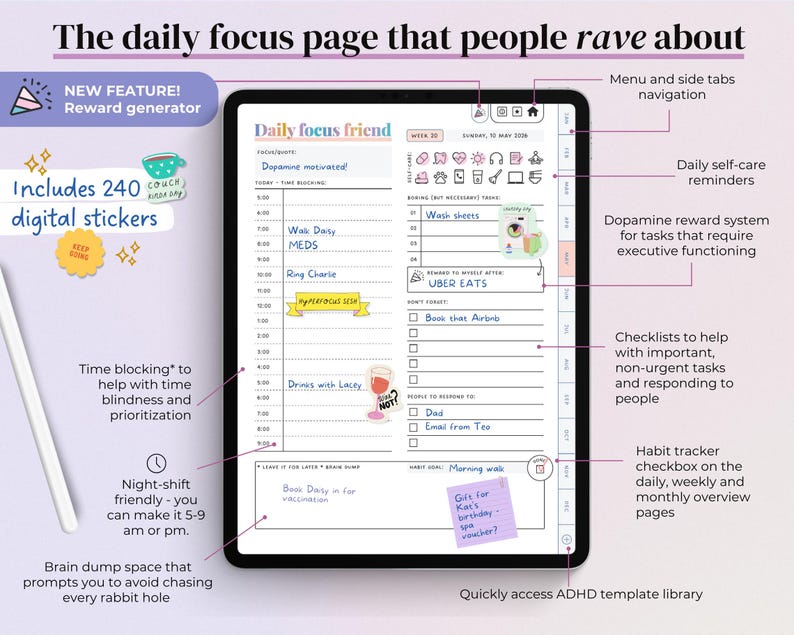 2026 ADHD Digital Planner (Rainbow): Self-Care and Habit Tracker (Goodnotes/Android) (Digital Download) image 6