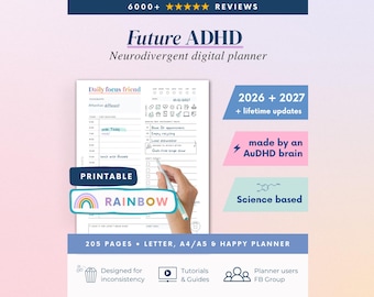 2026 + 2027 ADHD Printable Planner (Rainbow) Neurodivergent Organizer (PDF)