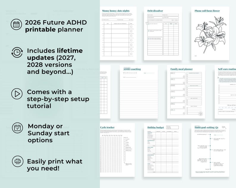2026 ADHD Printable Planner (forest Green) Daily Focus Friend, Audhd ...