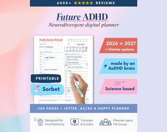 2026 + 2027 ADHD Printable Planner (Sorbet) Daily Focus, Habit Tracker (PDF)