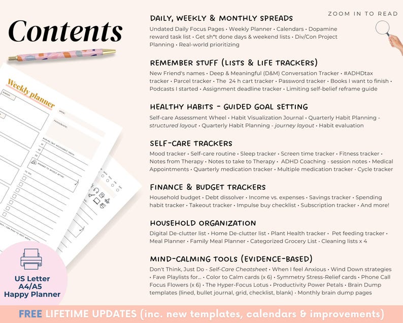 2026 ADHD Printable Planner (Sunset) Adult Daily Journal, Self-Care (PDF) image 10