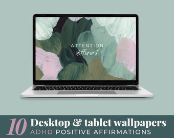 ADHD Wallpapers (by an ADHDer) for Desktop, Tablet or iPad, Growth Mindset Motivation, Self Care Reminders, 10 Beautiful Painted Designs