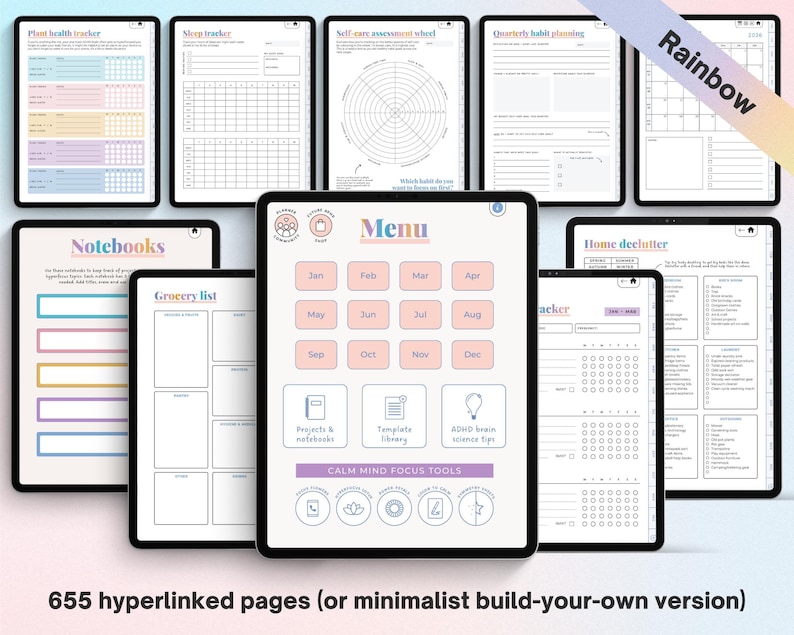 2026 ADHD Digital Planner (Rainbow): Self-Care and Habit Tracker (Goodnotes/Android) (Digital Download) image 5