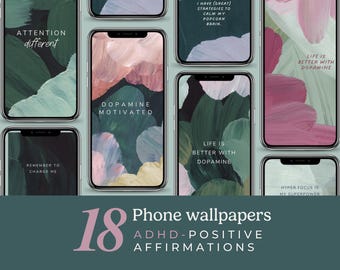ADHD Affirmation Phone Wallpapers: Growth Mindset Motivation (Digital Download)