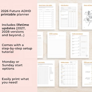 2026 ADHD Printable Planner (Sunset) Adult Daily Journal, Self-Care (PDF) image 4