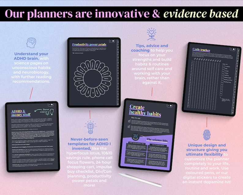 2026 ADHD Digital Planner (Dark Rainbow): Self-Care and Habit Tracker (iPad, Android) image 8