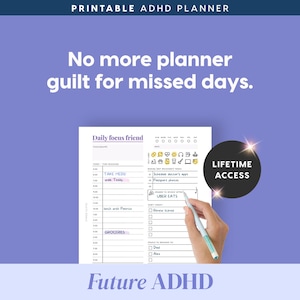 2026 ADHD Printable Planner (Lavender) Adult Workbook, Self-Care and Growth (PDF)