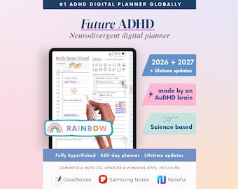 2026 + 2027 ADHD Digital Planner (Rainbow): Self-Care and Habit Tracker (Goodnotes/Android) (Digital Download)